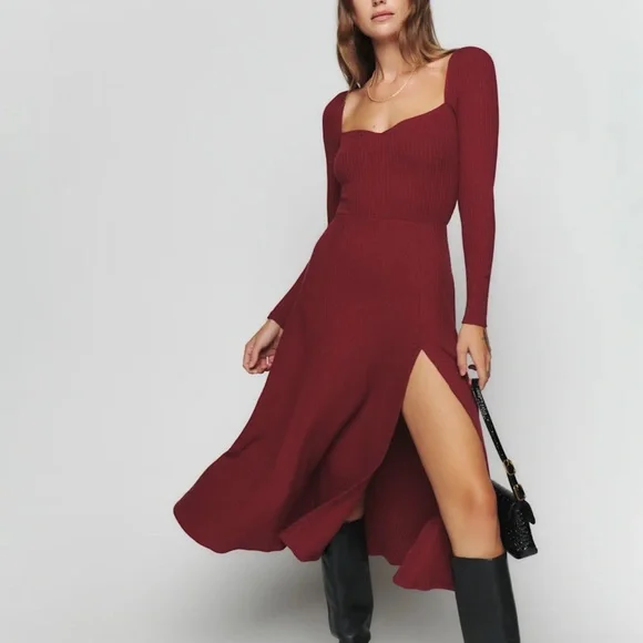 Reformation Banks Knit Long Sleeve Dress - Picture 1 of 6